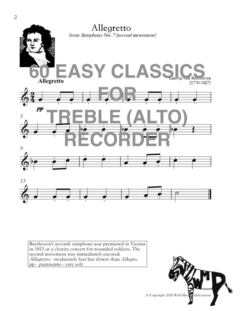 60 Easy Classics for Treble (Alto) Recorder – Wild Music Publications